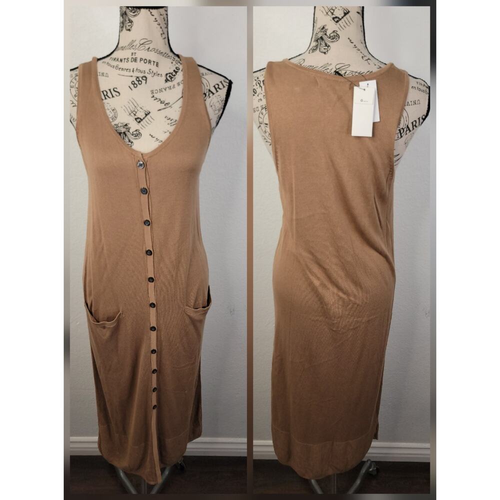 Banana Republic Knit Button Down Midi Dress Sz XS Sleeveless V-Neck Euro Summer